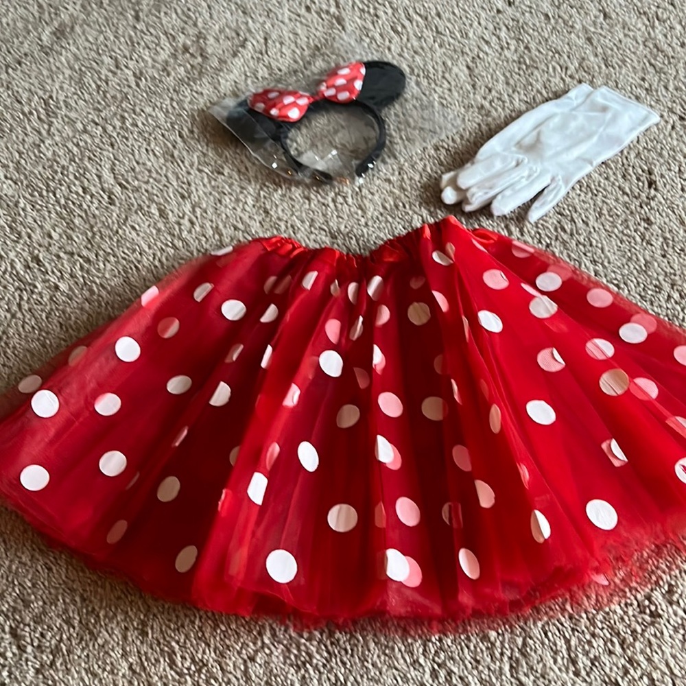 Adult Large-Minnie Mouse tutu ears and gloves